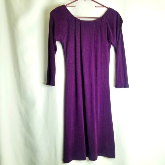 Ted Baker Dress Purple Knee Length 3/4 sleeve Low gathered Back Silk Pull Over 2 - Picture 1 of 14